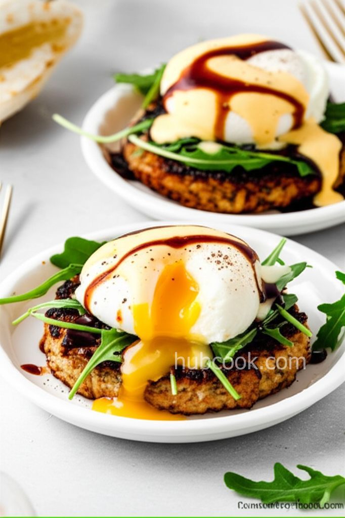 Hash Cake Eggs Benedict with Balsamic Glaze