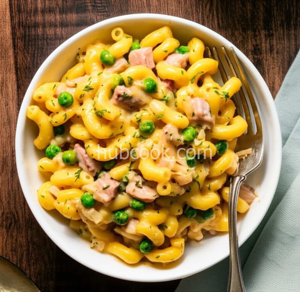 Macaroni and Cheese with Ham, Peas and Shallots