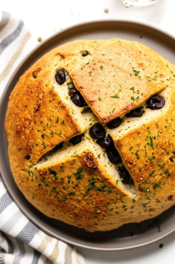 No-Knead Skillet Olive Bread