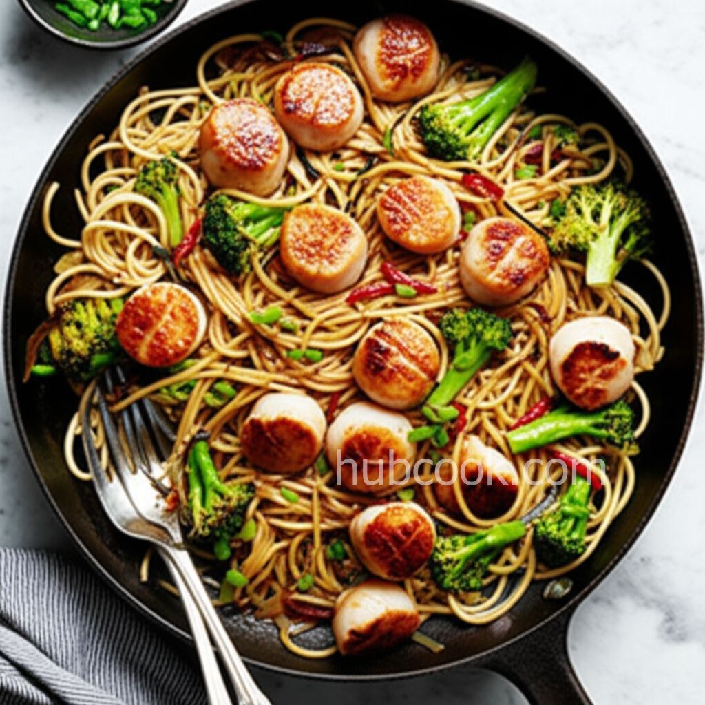 Toshi's Noodles with Seared Sea Scallops