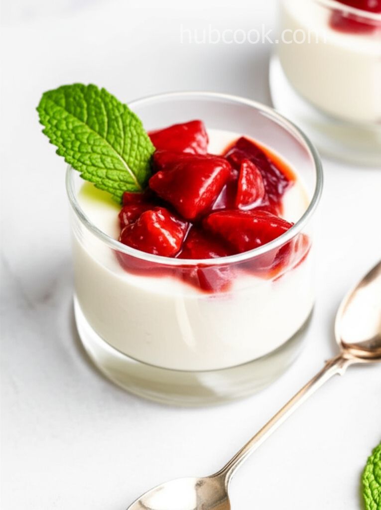 White Chocolate Panna Cotta with Stewed Strawberries