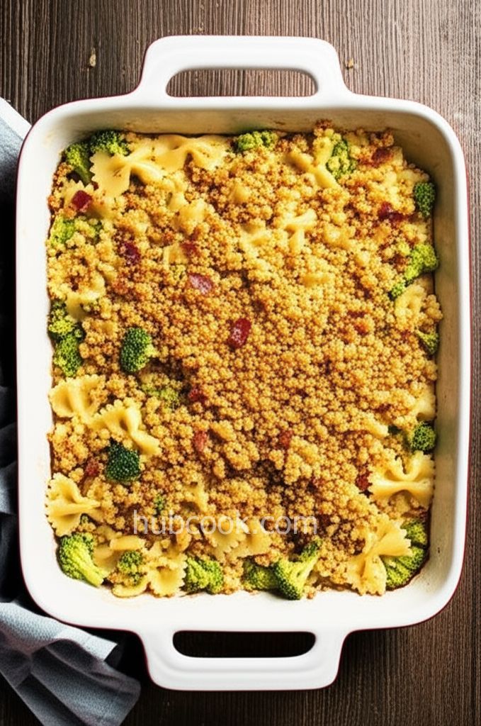Cheesy Bacon Pasta Bake with Broccoli Crumble
