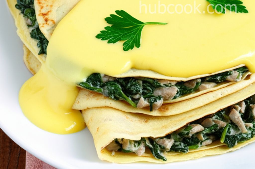 Crepes with Spinach, Bacon and Mushroom Filling