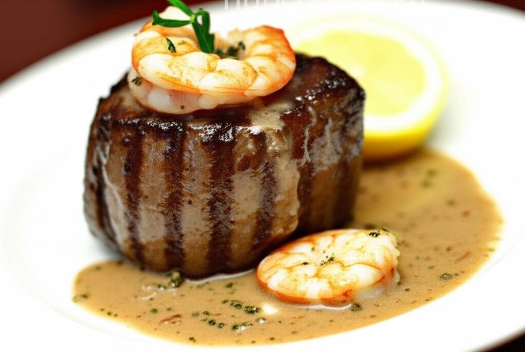 Filet Mignon with Garlic Shrimp Cream Sauce