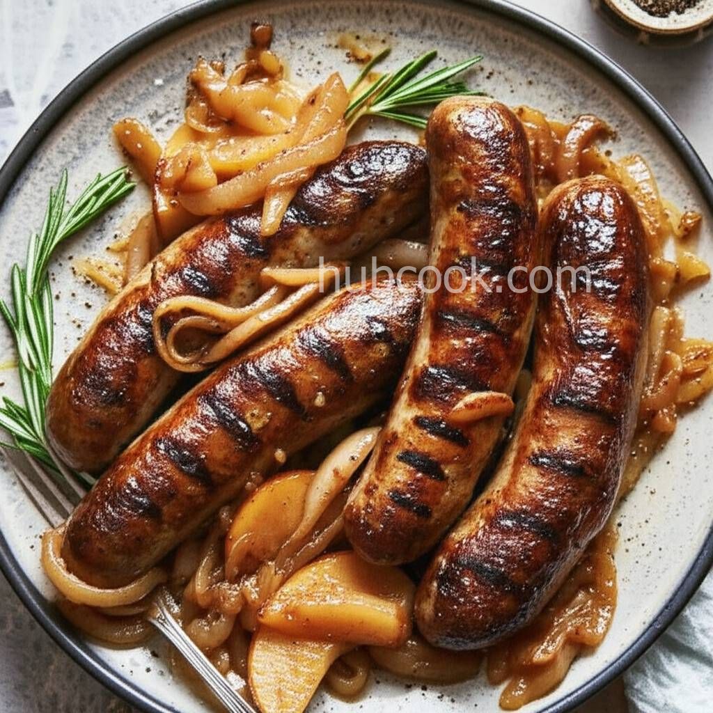 Grilled Sausages with Caramelized Onions and Apples