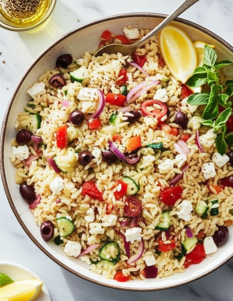 Orzo with Feta, Cucumber and Tomato