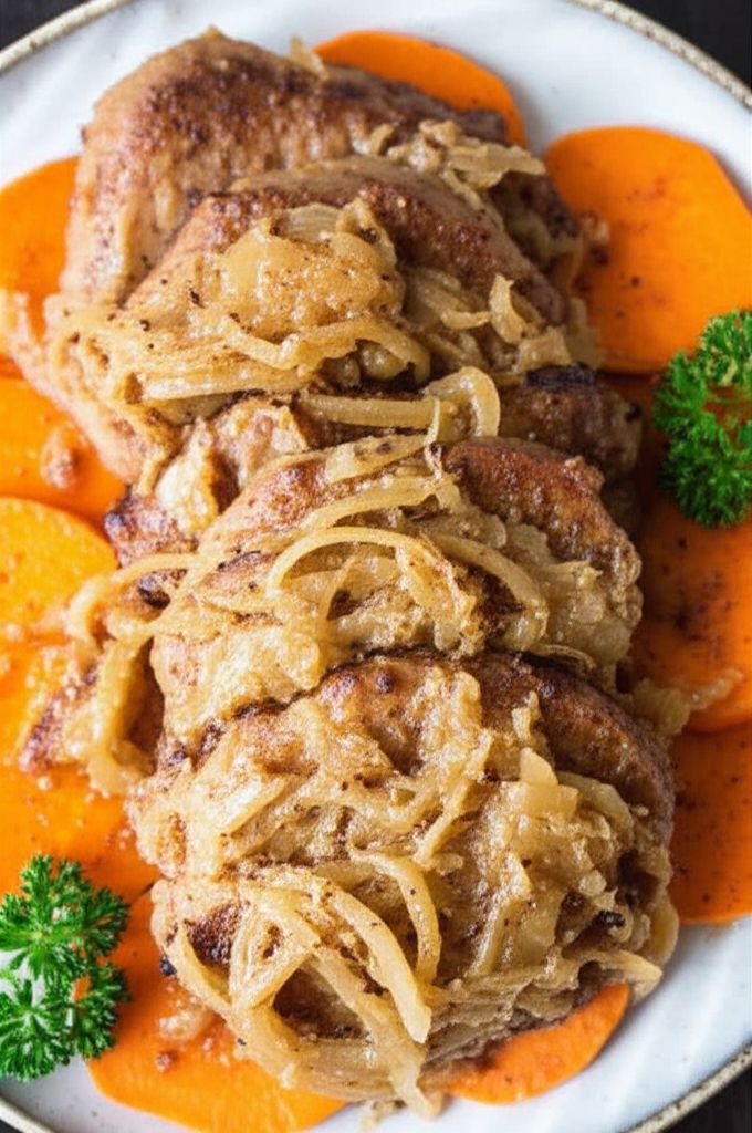 Pork Chops with Apples, Sweet Potatoes, and Sauerkraut
