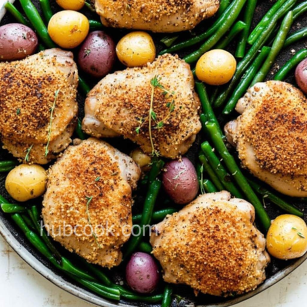 Sheet Pan Parmesan-Dijon Chicken Thigh Dinner