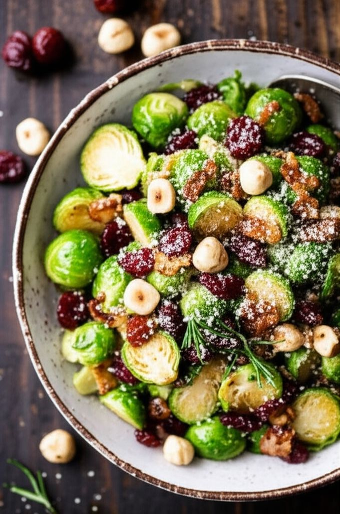 Warm Brussels Sprout Salad with Hazelnuts and Cranberries