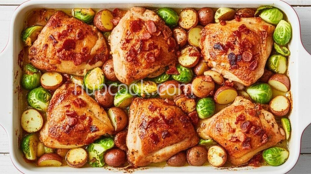 Chicken and Brussels Sprouts with Bacon and Potatoes