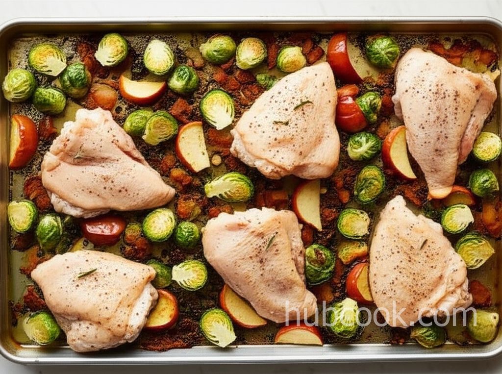 Chicken, Apple, and Brussels Sprout Sheet Pan Dinner