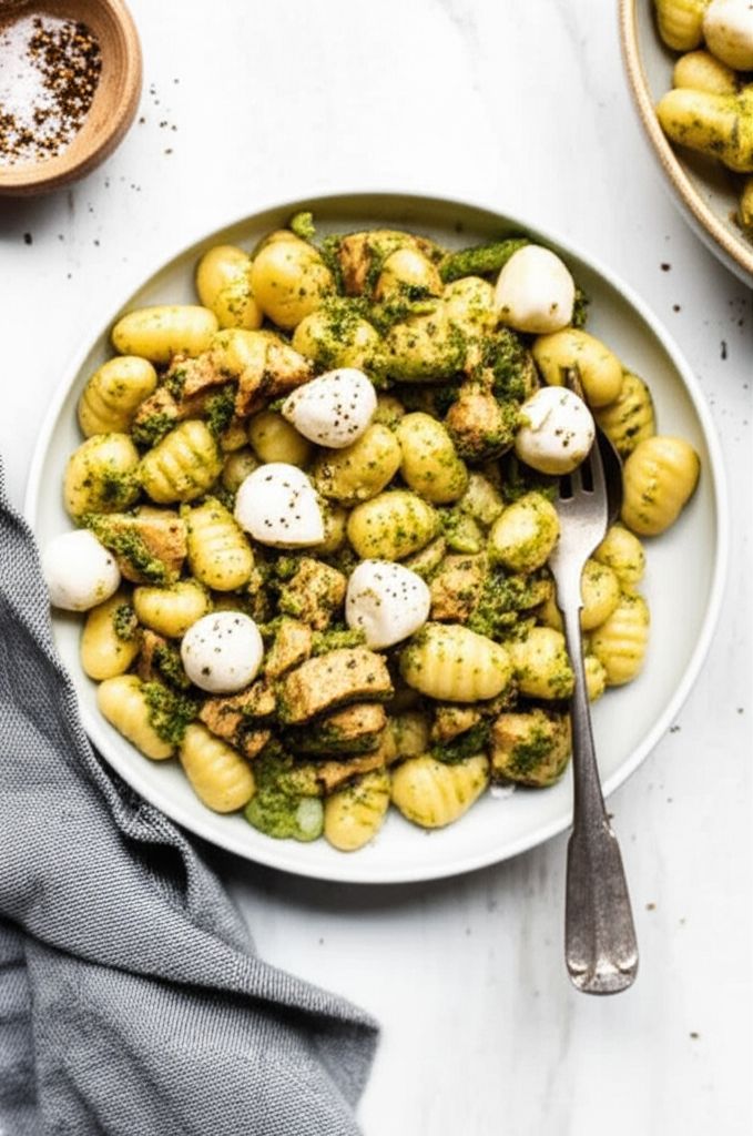 Gnocchi with Chicken, Pesto and Fresh Mozzarella