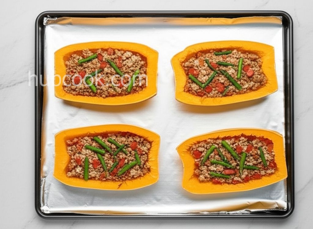 Roasted Spaghetti Squash with Ground Turkey and Vegetables