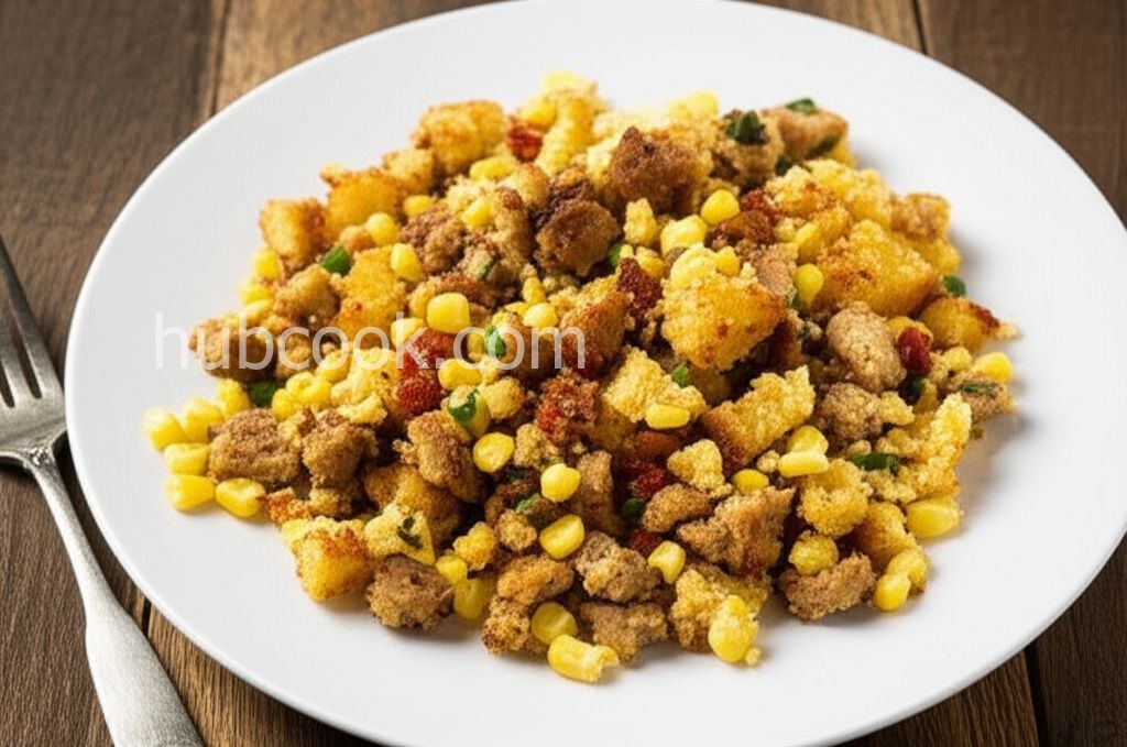 Scrambled Eggs with Sausage and Cornbread
