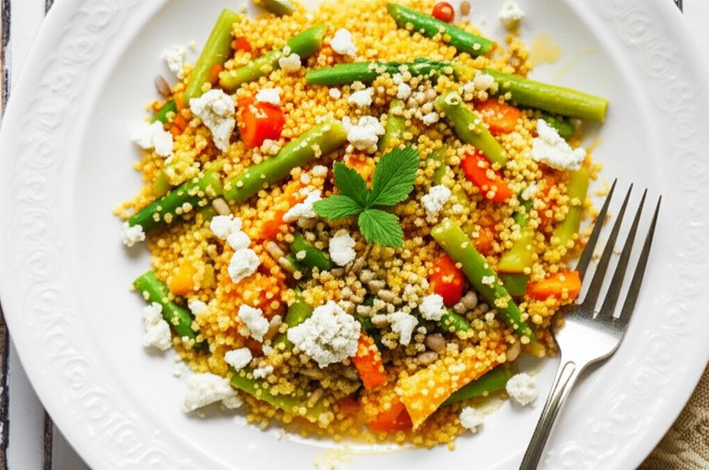 Curried Couscous with Asparagus and Bleu Cheese