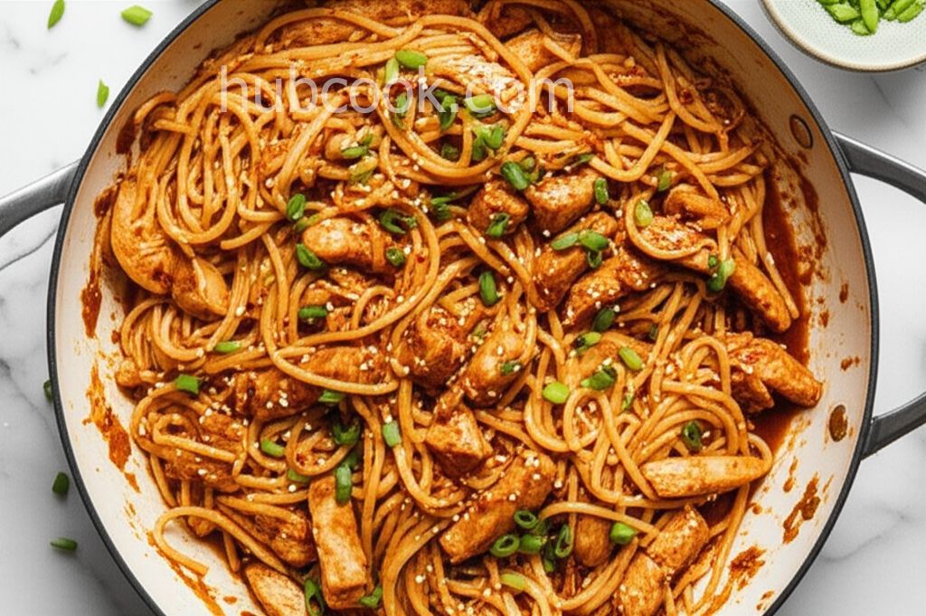 One Pan Spicy Soy Noodles with Chicken