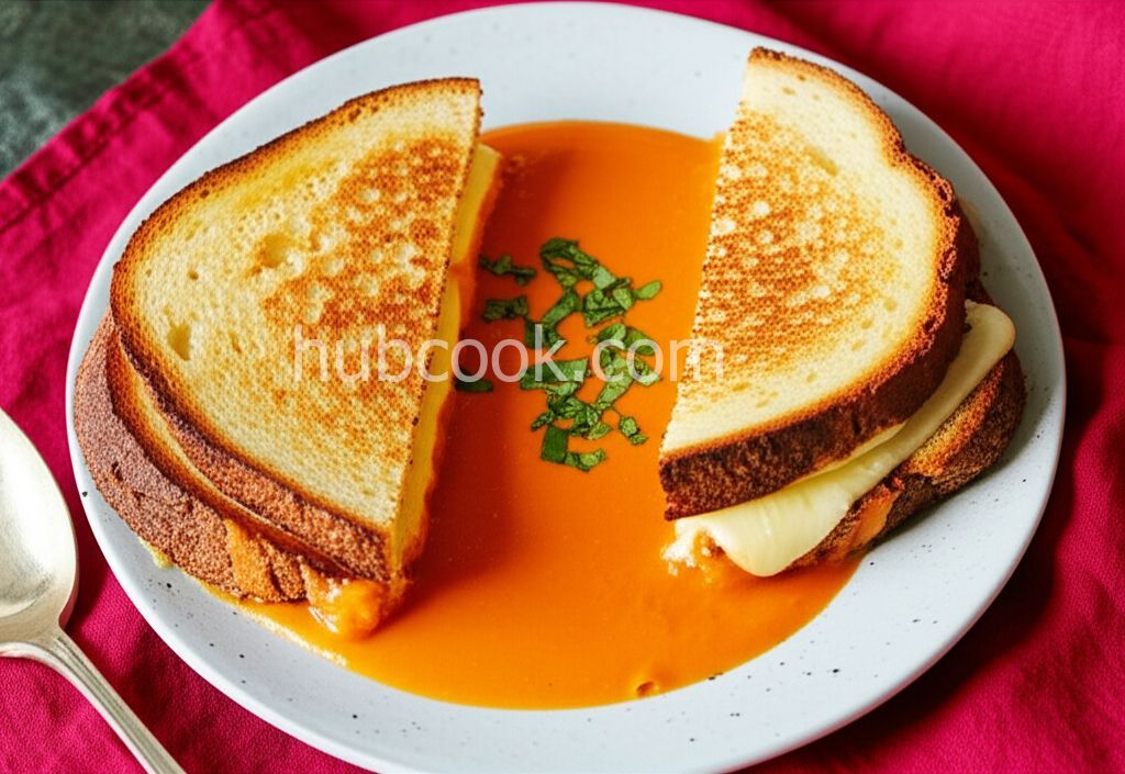 Spicy Tomato Bisque with Grilled Brie Toast