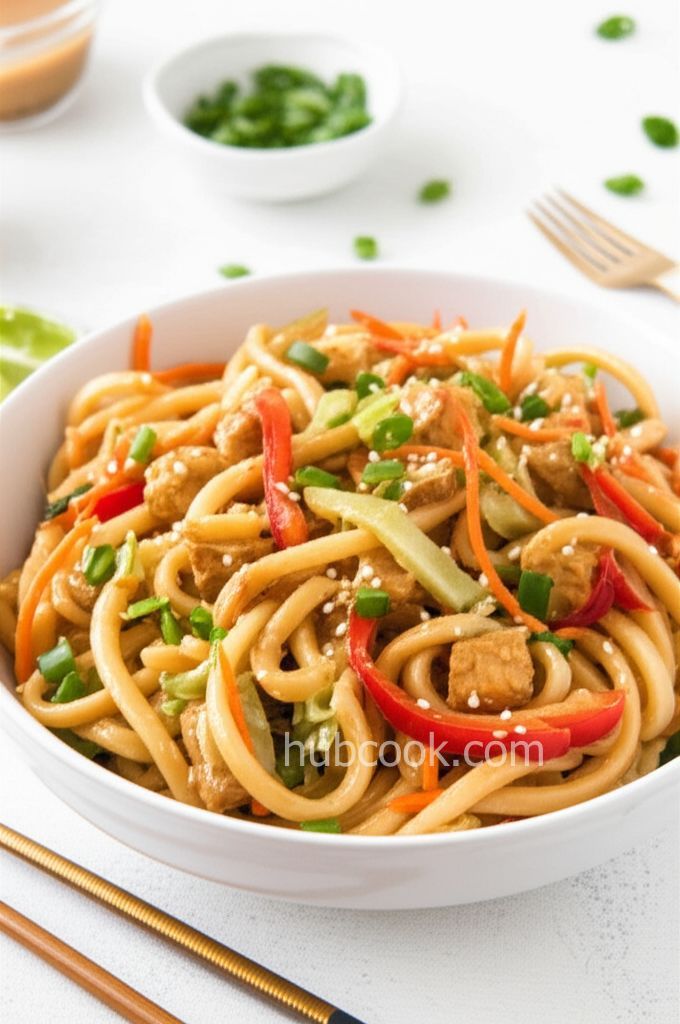 Vegetarian Udon Noodles with Peanut Sauce