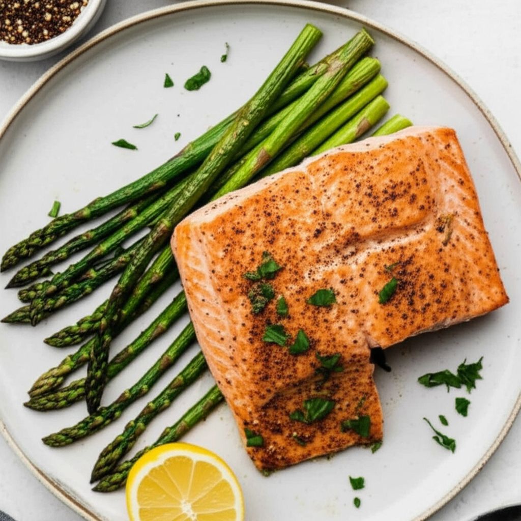 Air Fryer Salmon and Asparagus for One