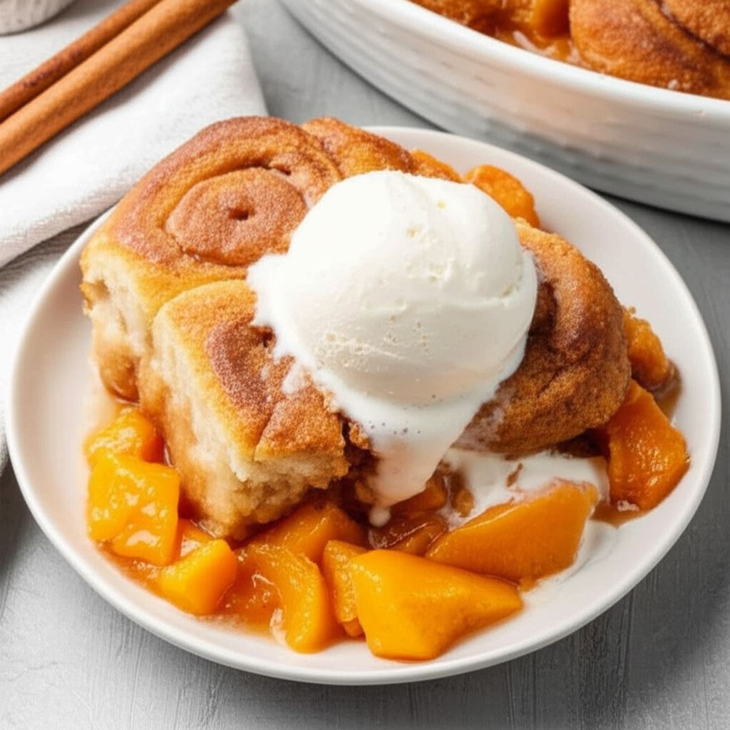 Cinnamon Roll Peach Cobbler