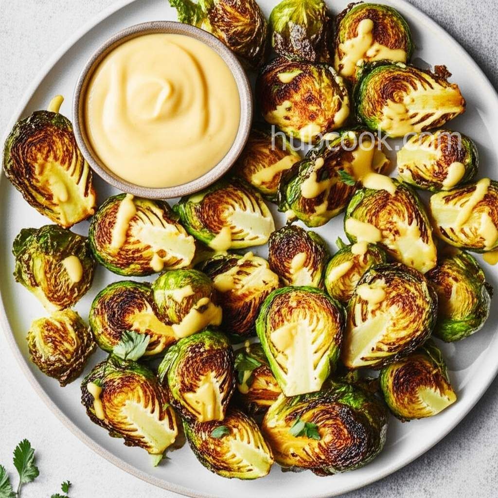 Air Fryer Roasted Brussels Sprouts with Maple-Mustard Mayo