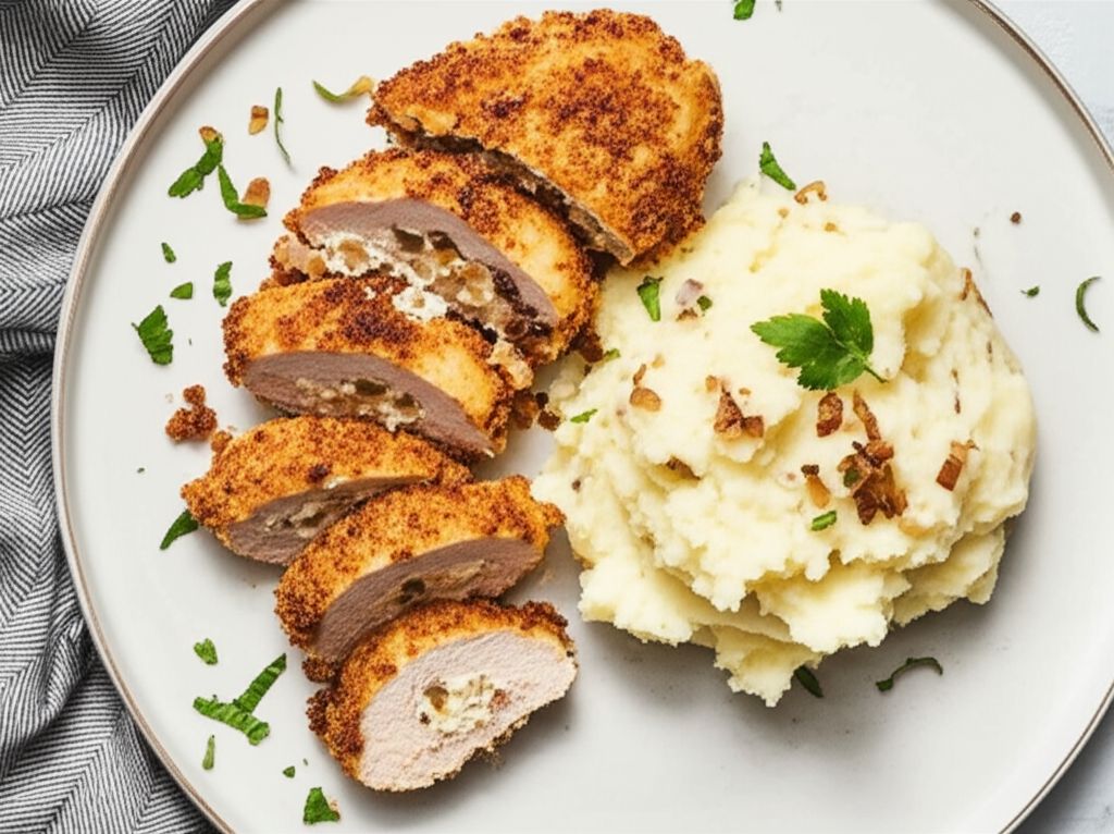 Feta and Bacon Stuffed Chicken with Onion Mashed Potatoes