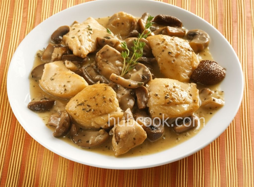 Chicken and Wild Mushrooms with White Wine and Cream