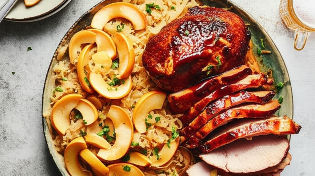Pork Roast with Apples, Beer, and Sauerkraut