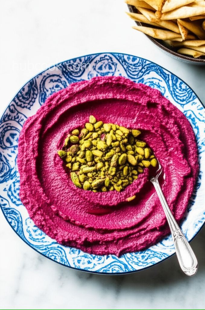 Roasted Beet and Goat Cheese Dip with Pistachios