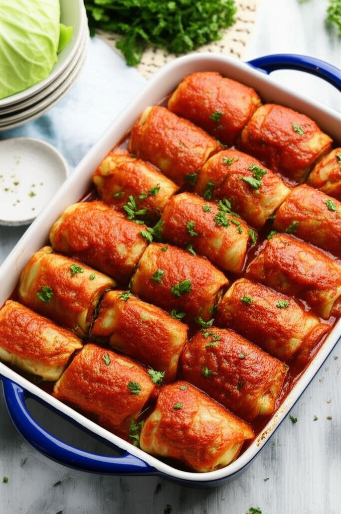 Stuffed Cabbage Rolls with Tomato Sauce