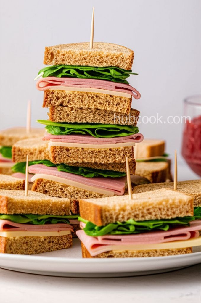 Mini Ham, Swiss, Rye Sandwiches with Cranberry Onion Relish