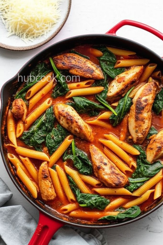 One-Pan Tomato & Spinach Chicken Pasta
