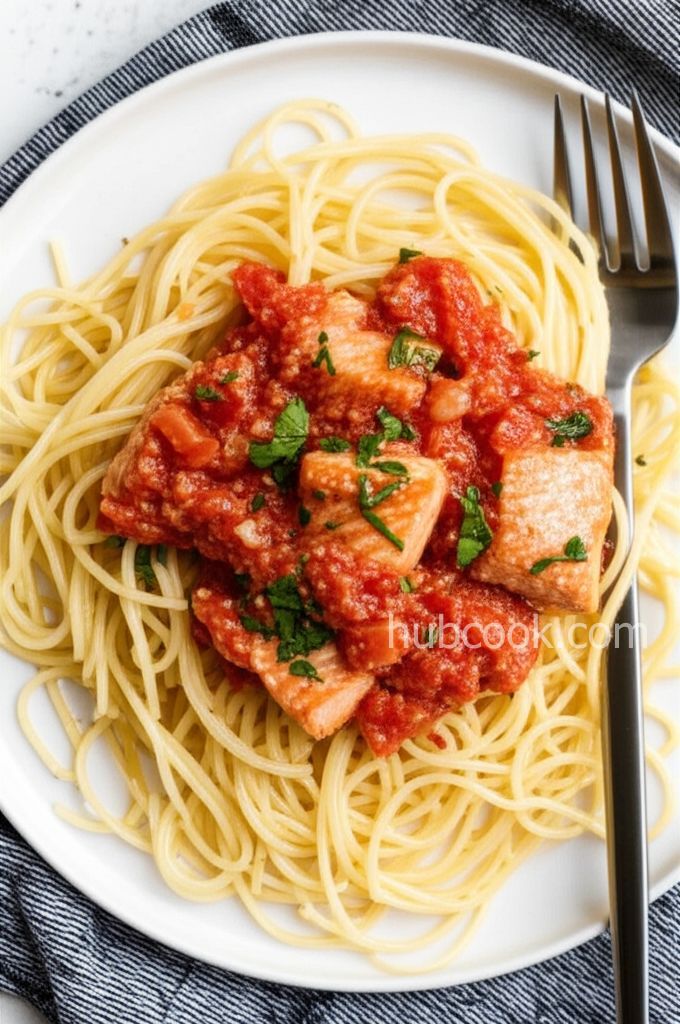 Quick Pasta with Salmon and Tomatoes in Cream Sauce