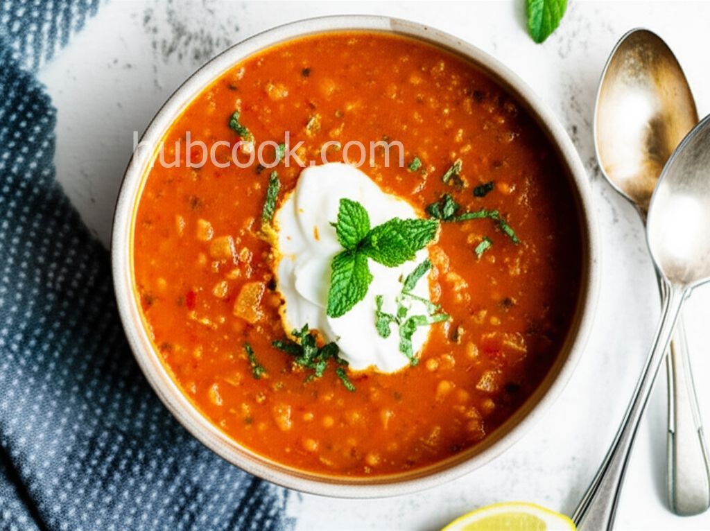 Red Lentil Soup with Lemon Mint Yogurt