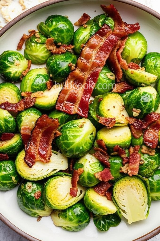 Garlic Brussels Sprouts with Crispy Bacon