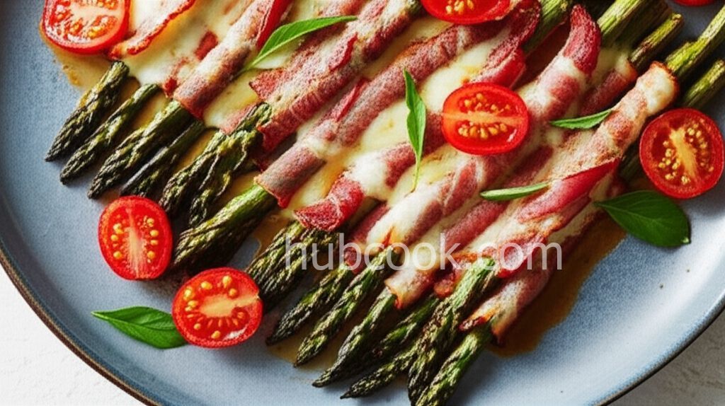 Bacon-Wrapped Asparagus Spears with Tomatoes and Taleggio Cheese