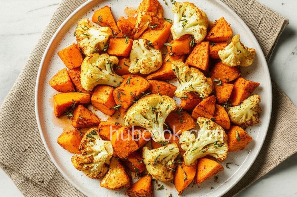 Roasted Curry-Spiced Sweet Potatoes and Cauliflower
