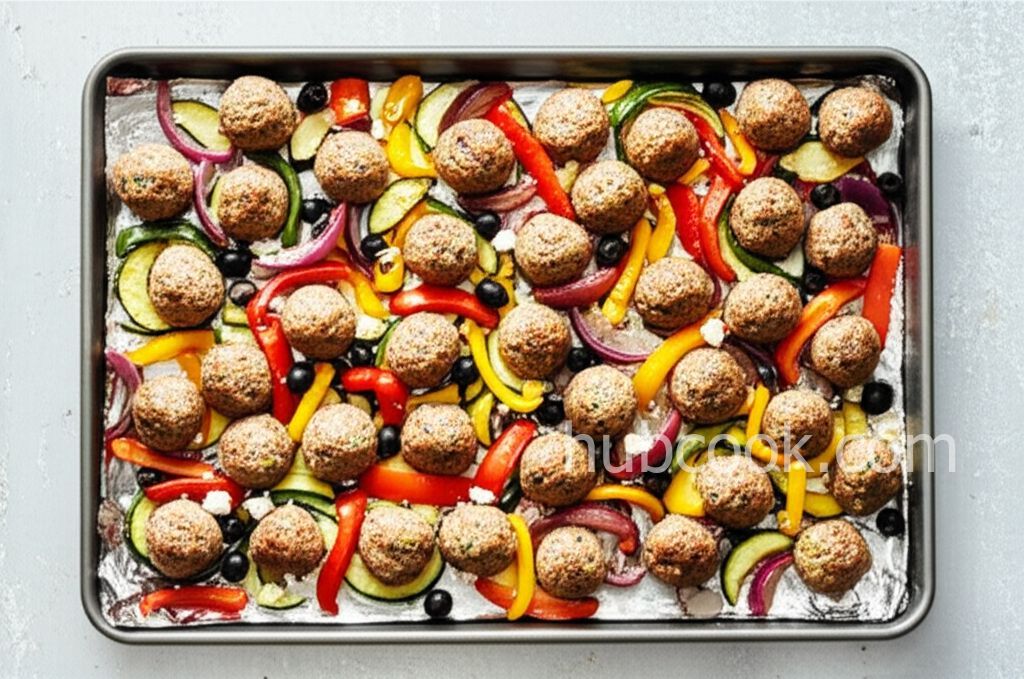 Mediterranean Turkey Meatball Sheet Pan Dinner